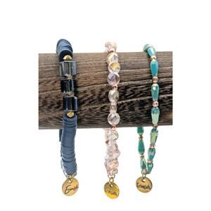 Lot of Three Erimish Glass Crystal Etc. Beaded Stretch Bracelets